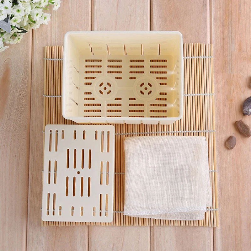 Tofu Press Mould Kitchen Cooking Tool Set Homemade Tofu Mold Soybean Curd Tofu Making Mold With Cheese Cloth DIY Plastic