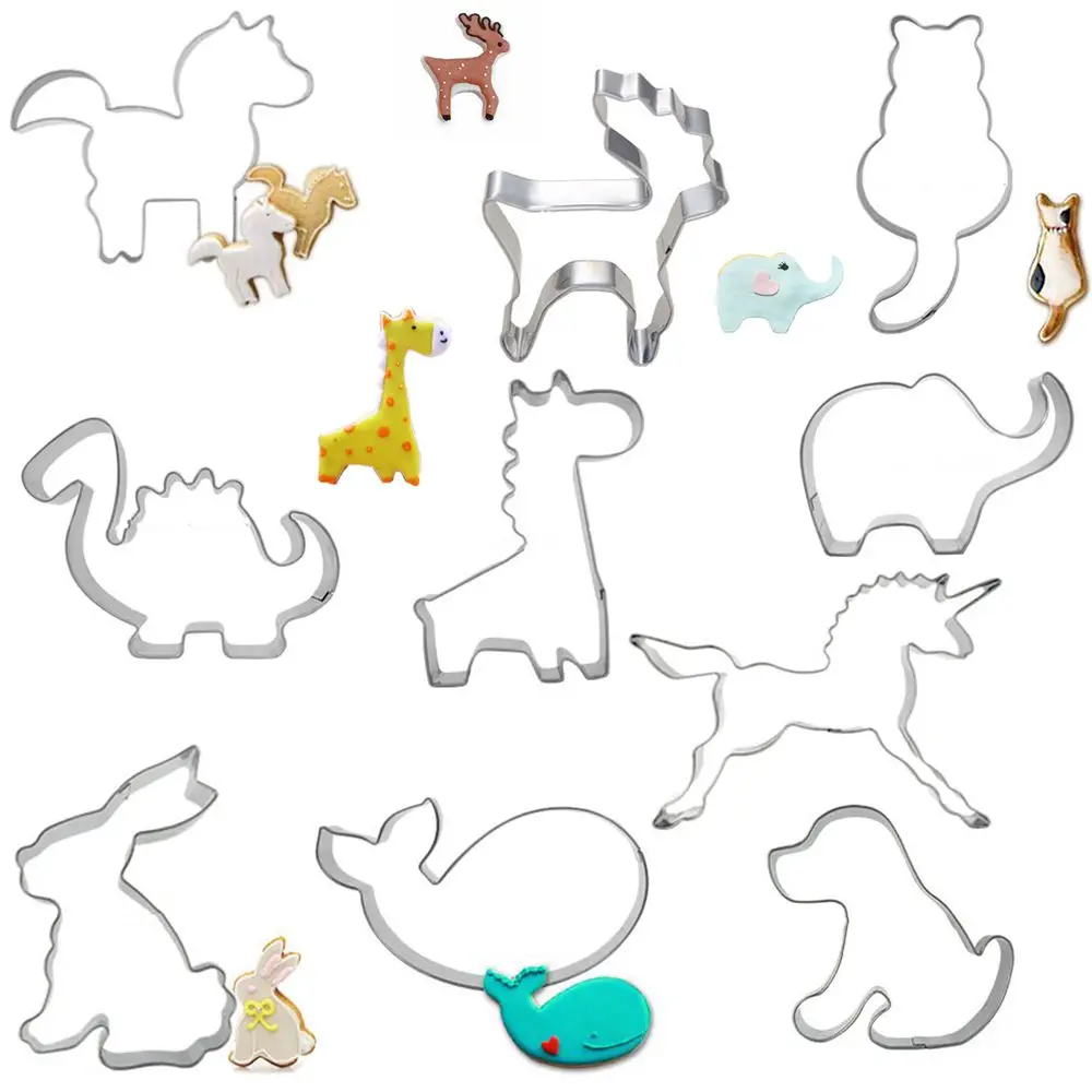 10pcs Biscuit Molds for Cookies Press Cutters Set in Animal Shapes Dog,Elephant,Rabbit Horse Bakery Modeling Tools for Kitchen