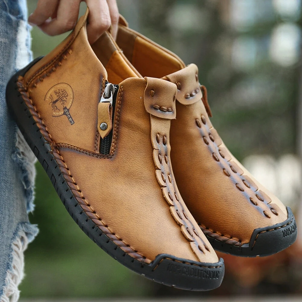 Winter Mens Boots Plush Warm Mens Snow Boots Genuine Leather Zipper Mens Ankle Boots Outdoor Waterproof Original Men Sneakers