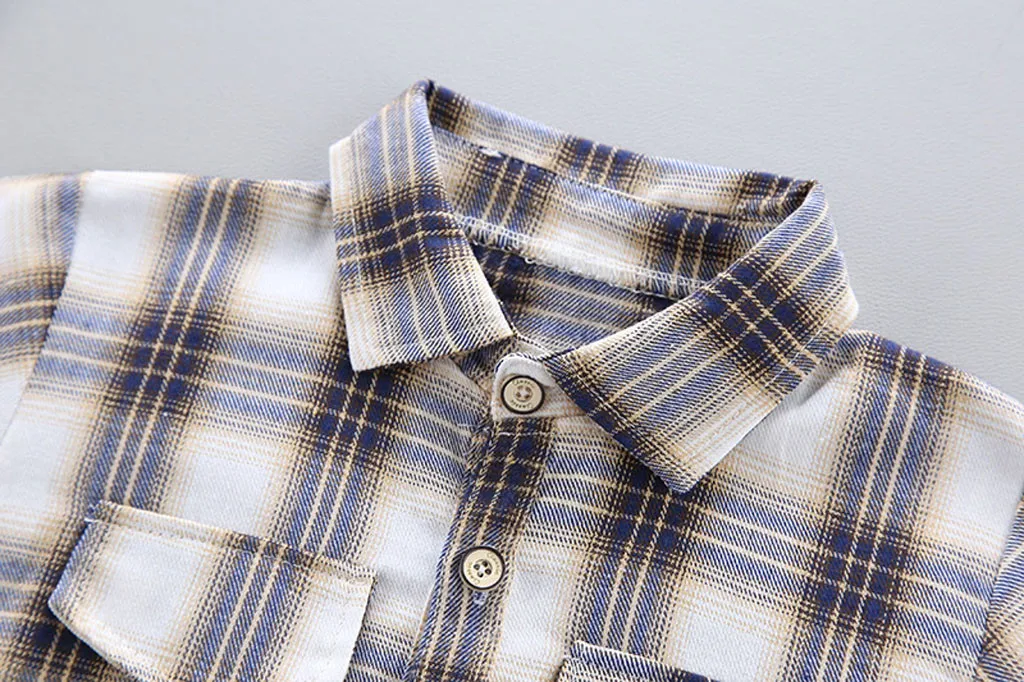 Хлопковые блузки для мальчиков; мягкая клетчатая одежда с треугольным вырезом для маленьких мальчиков; удобные красивые топы с длинными рукавами для мальчиков