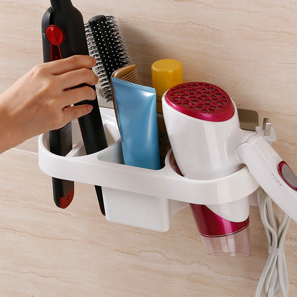 Multifunction Hair Dryer Rack Comb Holder Bathroom Storage Organizer Self-Adhesive Wall Mounted Stand For Shampoo Straightener