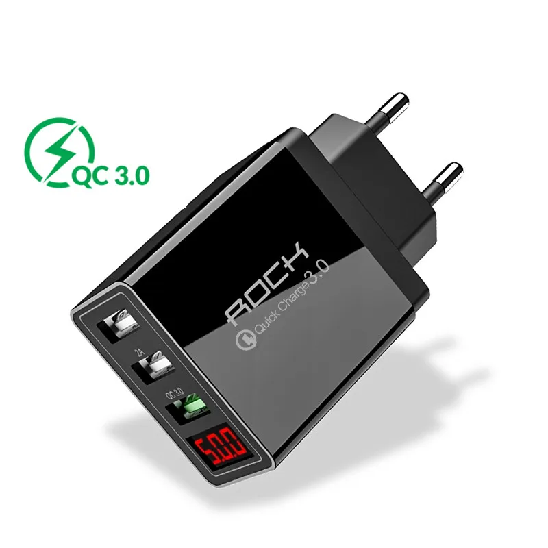 

ROCK LED Display QC 3.0 3 USB Quick Charge Phone Charger 3 Ports Fast Charging Adapter For iPhone Xiaomi Samsung Huawei Turbo