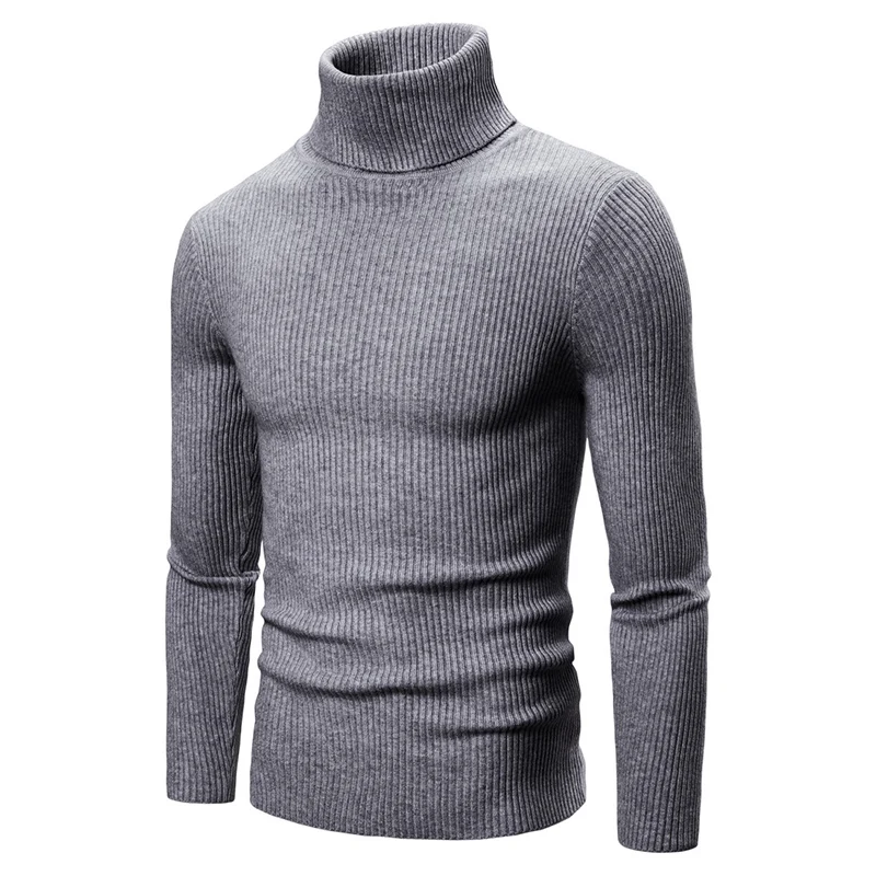Осенние мужские однотонные свитеры, плотный пуловер с высоким воротником, Мужской Повседневный свитер с высокой эластичностью, мужской вязаный свитер с двойным воротником