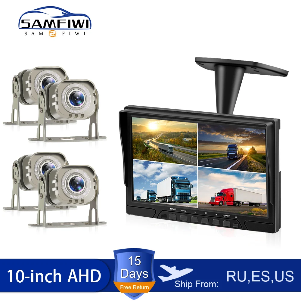 

10 inch car monitor AHD car screen 4 Split Roof Mount Monitor 4ch LCD Display Recorder for Truck Auto RV Rear View Camera System