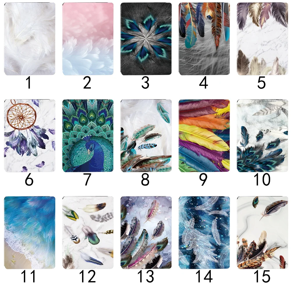 Tablets Case for Samsung Galaxy Tab A7 10.4 Inch 2020 T500/T505 Printed Feather PU Leather Tablet Stand folio Cover+ Free Stylus