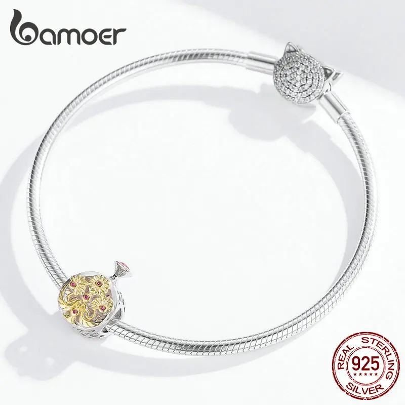 Bamoer, 925 пробы, серебряная, золотая, хризантема, цветок, Шарм для оригинала, серебро, Braeclet, флакон духов, дизайн, ювелирное изделие SCC1390