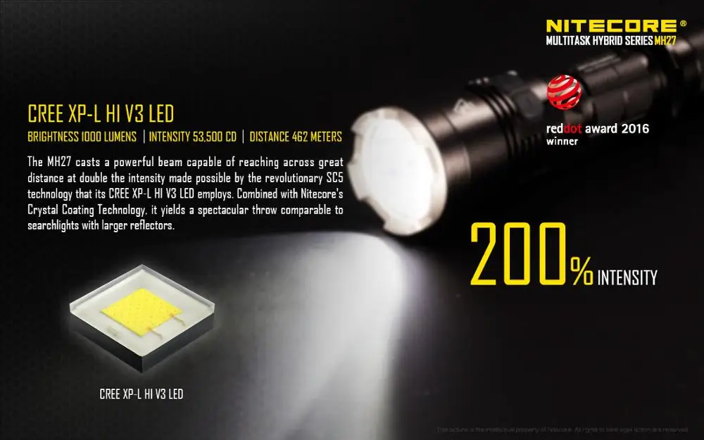 Nitecore MH27 Flashlight CREE XP-L HI V3 LED 1000LM RGB LED High Brightness Waterproof Flashlight
