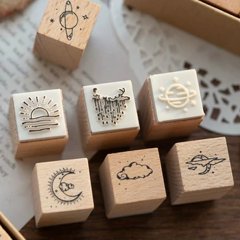 

16pcs/set The Moon and Sixpence Series Vintage Stamp DIY Wooden Rubber Stamps Scrapbooking Kawaii Stationery Office Supplies