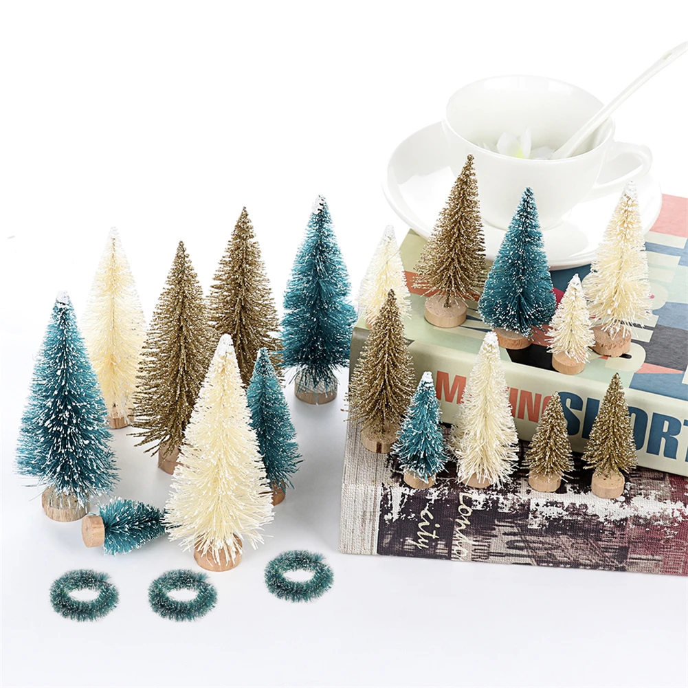 33 шт./компл. Рождественская елка искусственная сизаль сосновая елка с деревянной основой DIY сосновая елка мини сизаль бутылка поддельная елка Санта Снег Декор