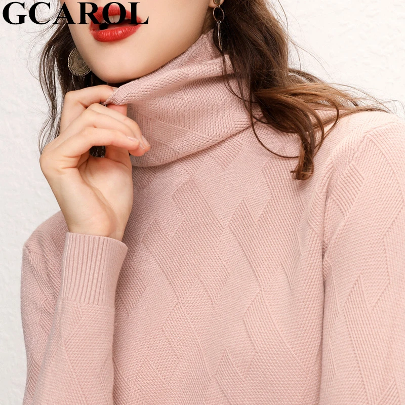 Kopen GCAROL Nieuwe Vrouwen Coltrui Diamant Rooster Dikke Stretch Oversize Jumper High Street OL Basic Gebreide Trui