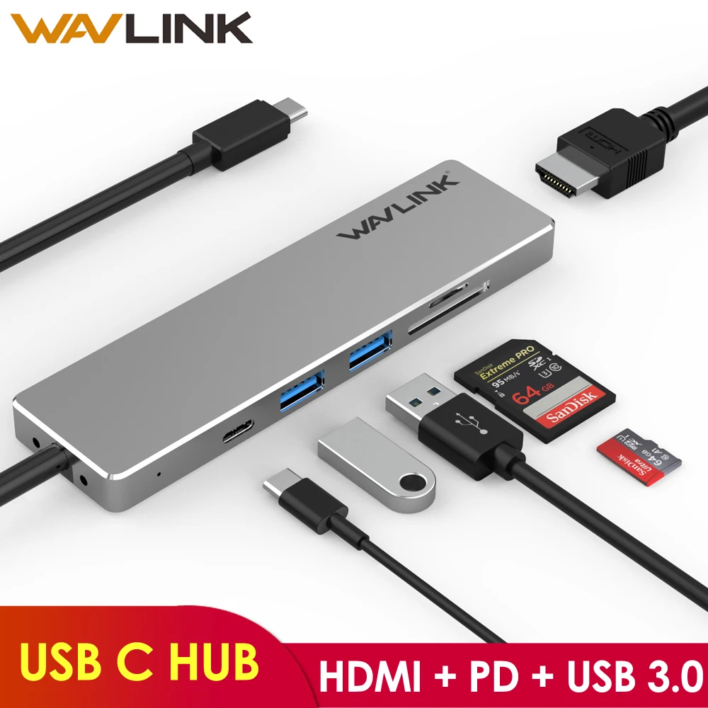 

Wavlink USB 3.1 Type-C HDMI 4K display USB C HUB Multi USB 3.0 Power Delivery SD/TF Card Reader Type C Adapter for MacBook Pro