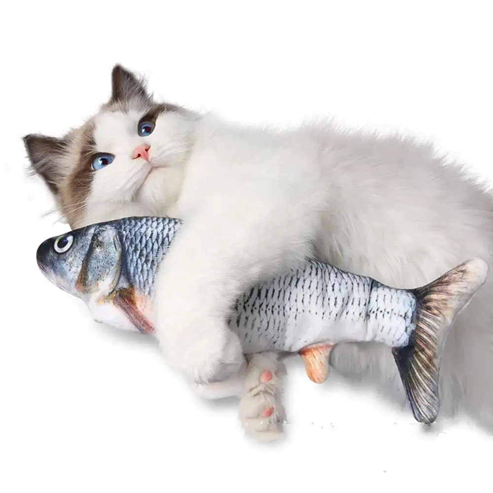 Electric Cat Toys Plush 3D Interactive Electronic USB Bite Resistant Chew Molar Simulation Dancing Fish Toy Kitten Grinding Claw