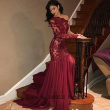 Sofuge Бургундия шифон вечерние платья выпускного вечера одно плечо рукава Аппликации Vestidos De Fiesta Robe De Soiree вечернее платье