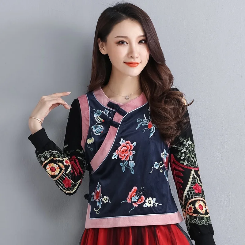 Этнические женские китайские топы на пуговицах 2019 осень новый без рукавов с