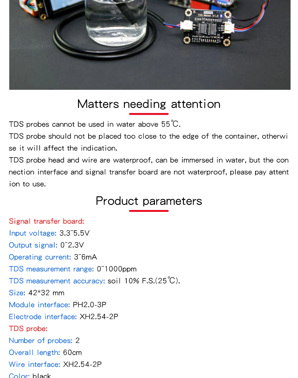 Water Conductivity Analog TDS Sensor Module Tester Liquid Detection Water Quality Monitoring Meter for Arduino 3.3-5.5V