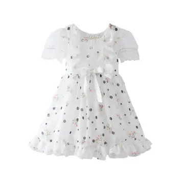 

2020 Summer Teenage Girls Dot Printed Dresses , Girls Princess Fashion Party Clothes 5 Pieces/lot Wholesale