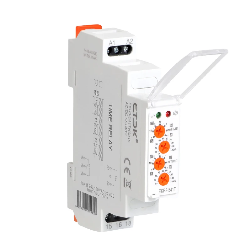 Реле времени ETEK EKR8-5 с 4 ручками SPDT 1S/10S/1M/10M/1H/10H/1D/10D/ВКЛ./ВЫКЛ. 12-240VAC/DC 16A |