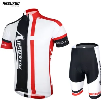 

ARSUXEO Men's Cycling Jersey Set Short Sleeves MTB Suits Bike Bicycle Shirts Shorts Padded Wear Breathable Uniforms ZSS51
