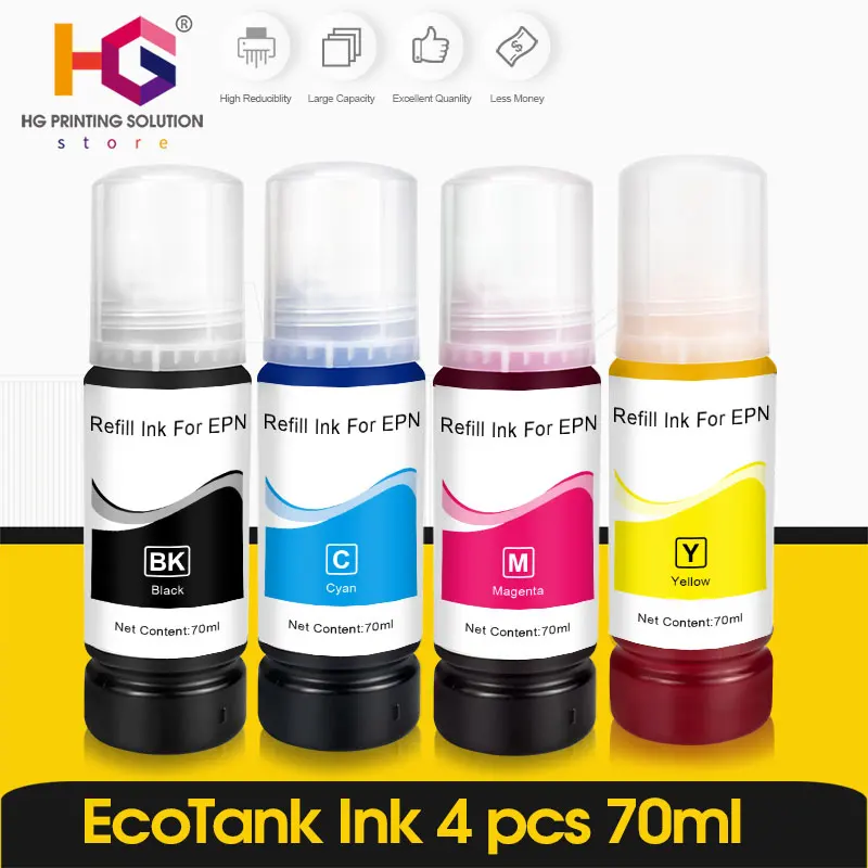 Hg Per Epson L3150 L3110 104 502 512 504 Inchiostro Per Stampante Ecotank Et2700 Et2750 Et3700 Et2711 Ricarica Bottiglia Inchiostro Dye