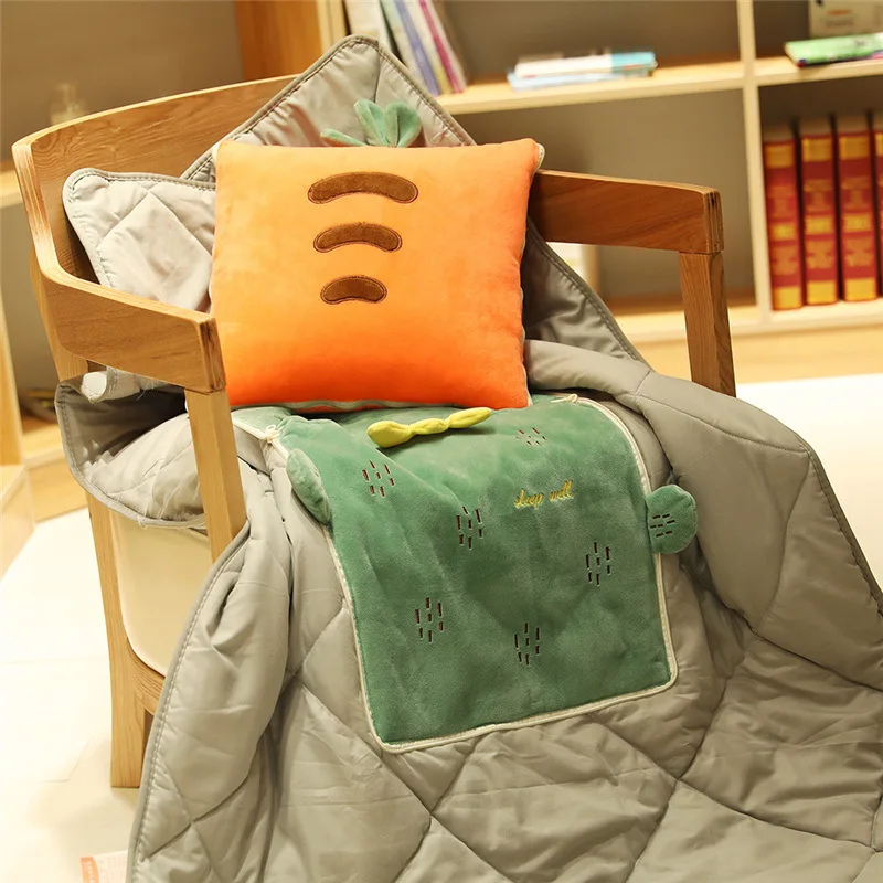 

Cute Fruit Pillow-in-Airable Cover Dual Purpose Cushion Office Nap Blanket Fruit Pillow Blanket