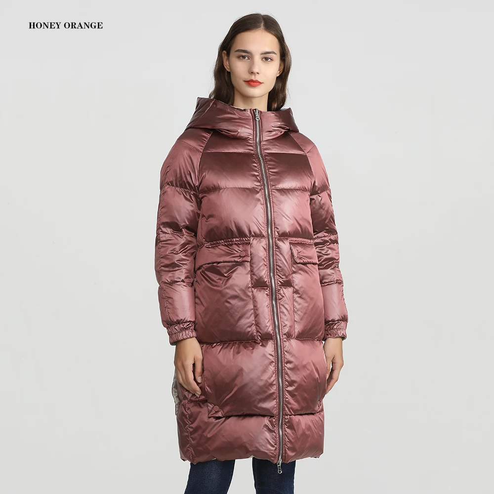 90% белый утиный пух женское пуховое пальто зимнее с капюшоном Двусторонний