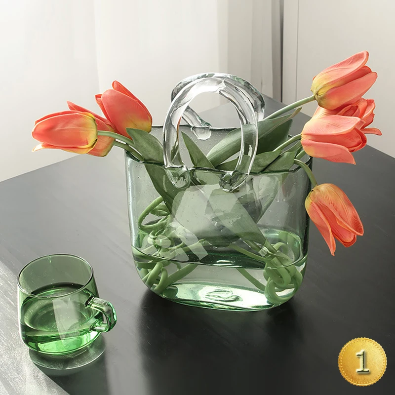 Nordic Creative Large Handbag Glass Vase Transparent Bag Ornaments Hydroponic Living Room Flower Arrangement Table Decoration | Дом и сад