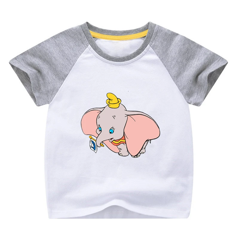 Одежда летняя футболка для девочек с принтом «Dumbo», смешная комбинированная цветная футболка с круглым вырезом для детей, Детская футболка с героями мультфильмов - Цвет: as picture