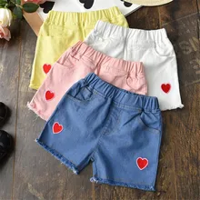 0-4T Детские футболки для девочек ясельного возраста, летние детские штаны джинсовые шорты для девочек милые смайлик в виде сердечка, штаны для девочек