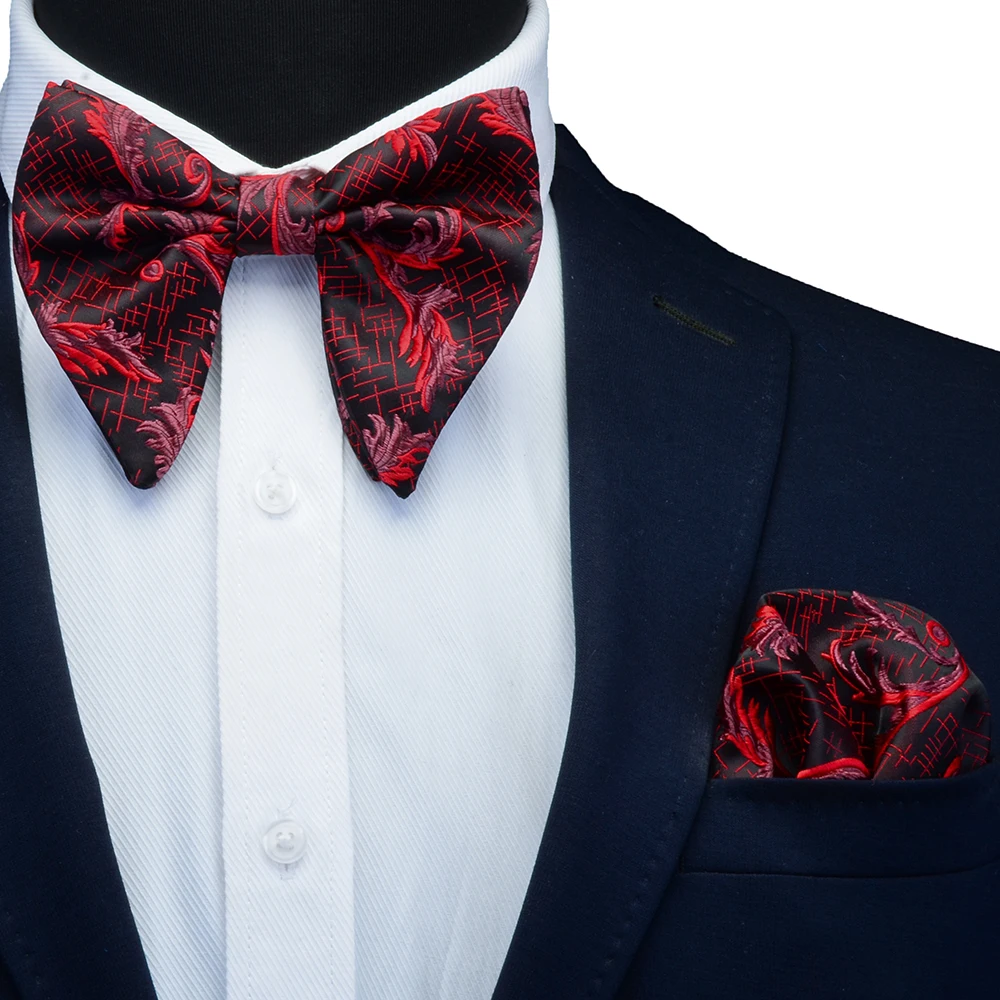 Ricnais Silk Big Bowtie Pocket Square Set Bule Red Floral Jacquard Slim Bow Tie Handkerchief Sets For Men Wedding Neck Ties - Цвет: 04