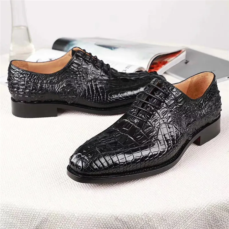 Authentic Crocodile Scales Skin Pointed Toe Designer Men's Fancy Dress Shoes Genuine Alligator Leather Male Formal Lace-up Shoes