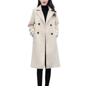 

Autumn Winter Coat Women Casual wool blend coat Elegant Double Breasted Long Woolen Coat Loose Plus Size Winter Overcoat Women