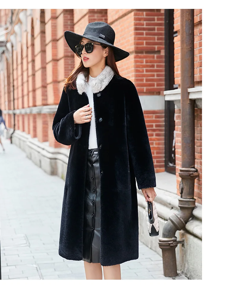 Natural Real Fur Coat Female Genuine Leather Jacket Mink Fur Collar Wool Jacket Winter Sheepskin Coat Women Clothes