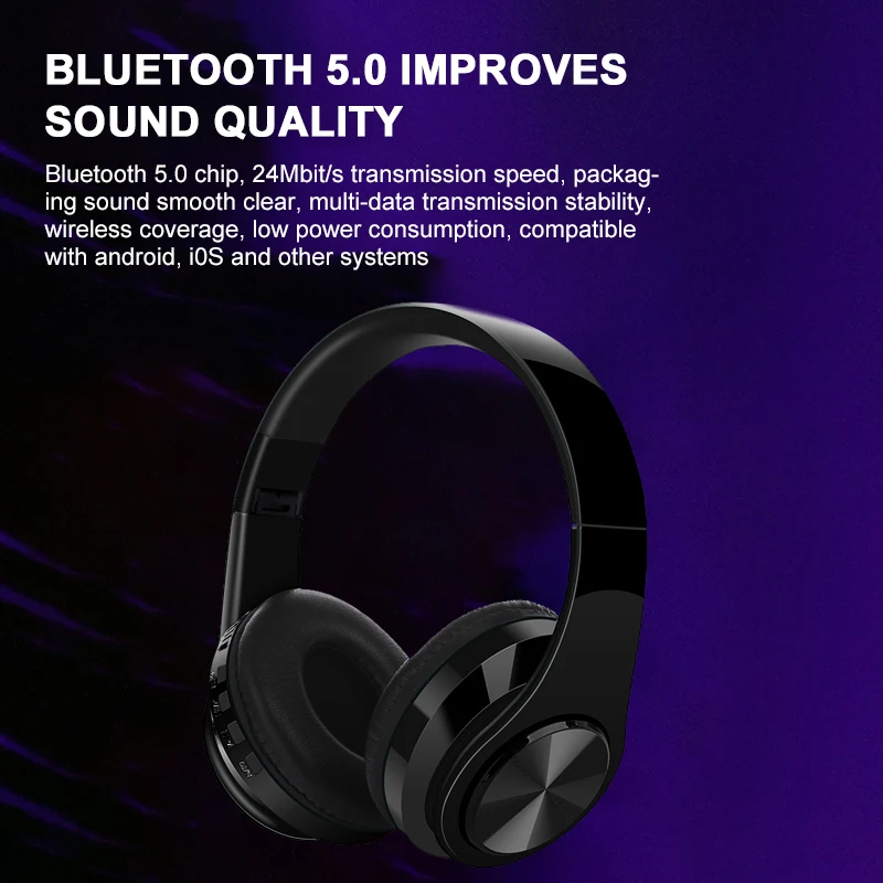 Bluetooth 5,0 наушники, беспроводная Bluetooth гарнитура, складная стереогарнитура, Mp3 регулируемые наушники, портативные с микрофоном, hi-fi звук
