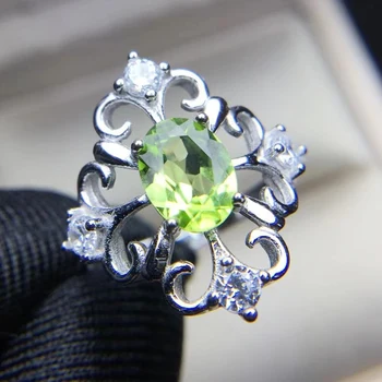 

Per jewelry Flower big ring Natural real peridot Free shipping 2ct gemstone 925 sterling silver Fine jewelry T205272