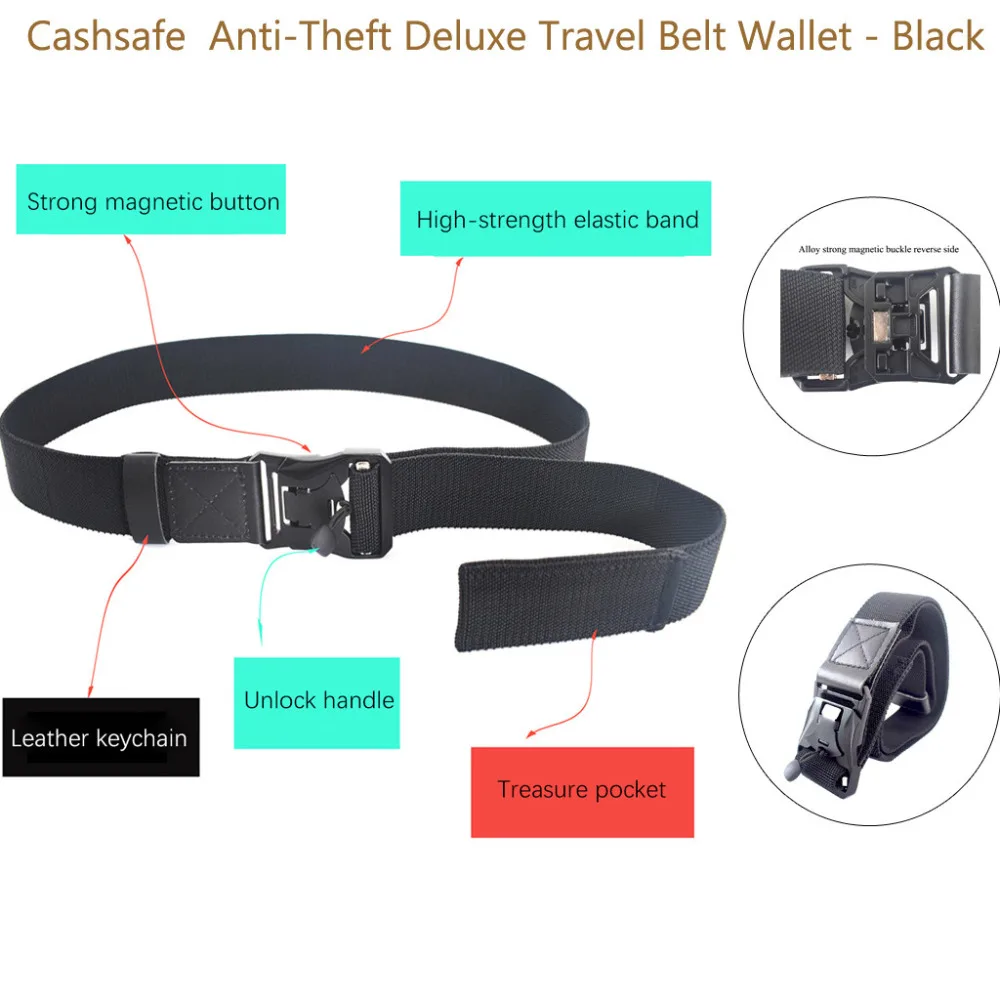 Cashsafe Противоугонный роскошный дорожный пояс бумажник-черный#4S26