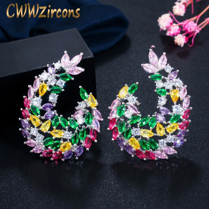 CWWZircons полный многоцветный кубический циркон CZ Модный Элегантный большой цветок висячие серьги для женщин Мода Свадьба Выпускной ювелирные изделия CZ637