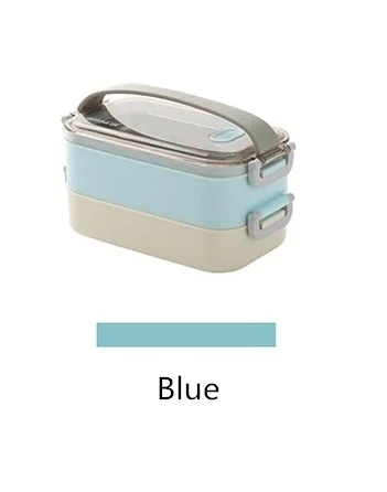 Blue Bento Box ланч бокс из нержавеющей стали двойной слой-нетоксичный безопасный металлический Bento box для детей и взрослых-герметичная коробка - Цвет: Blue