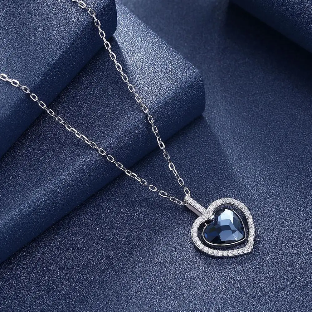 

COLOGO 925 Sterling Silver fashion Dazzling Heart Pendant Necklace pendant Choker Dazzling For Women Jewelry Lover Gift LKN0086
