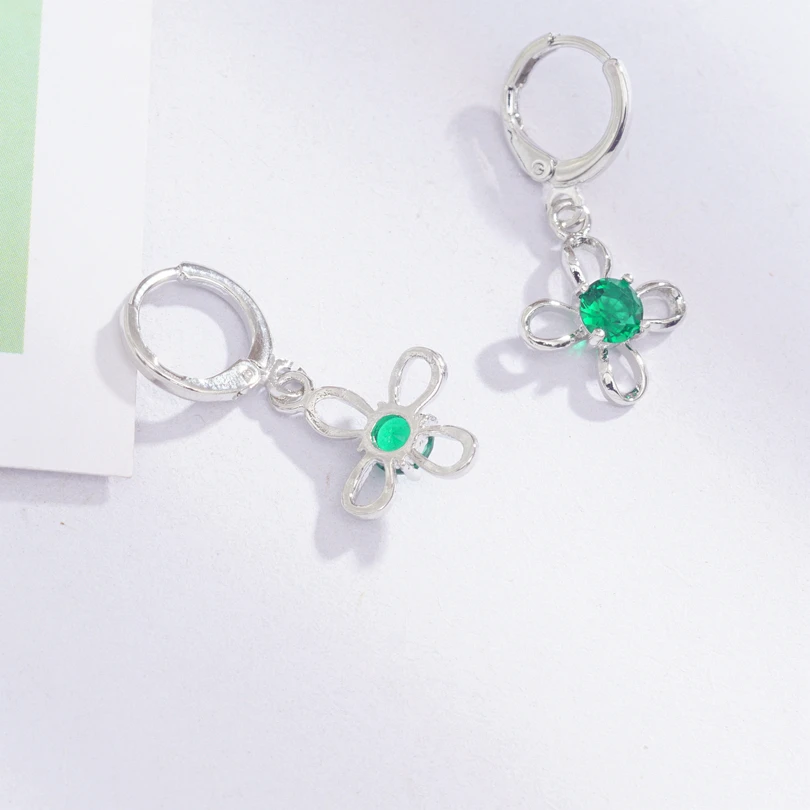 Oorbellen Goud серьги простой крест зеленый циркон кристалл серьги-кольца для женщин девушек