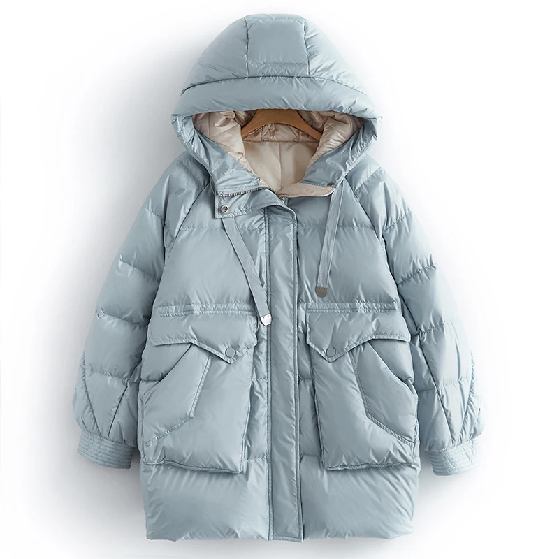 

Korean Style Women Winter Coat White Duck Down Filling Thick Warm Down Jacket Large Size Loose Outwear Coat Snow Wear