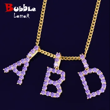 

Purple Color Zircon Tennis Letters Necklaces & Pendant Charm For Men/Women Gold Color Fashiom Hip Hop Jewelry with Cuban chain