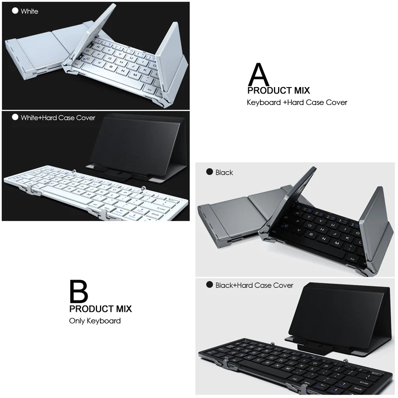 B.O.W Portable Folding Bluetooth Keyboard Pocket size Folded Wireless mini and slim Keyboard for An