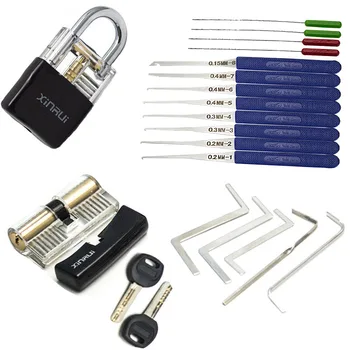 

Locksmith Tension Wrench Tool,Practice Lock Pick Set Combination,Broken Key Extractor Tools ,Transparent Lock with Silicone