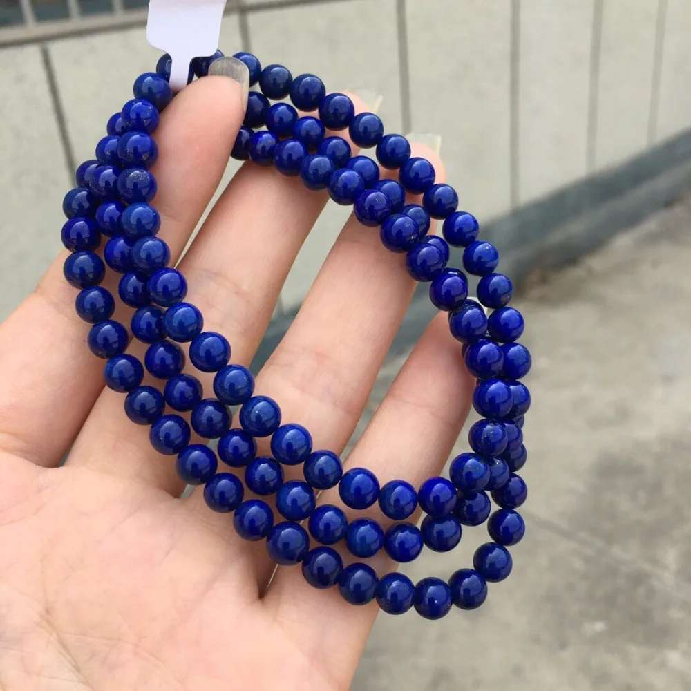 Браслет lapis натуральный синий лазуритовые бусины Lapis 6,5 мм 41,4 г многослойный браслет Lapis для женских изысканных фасонных украшений