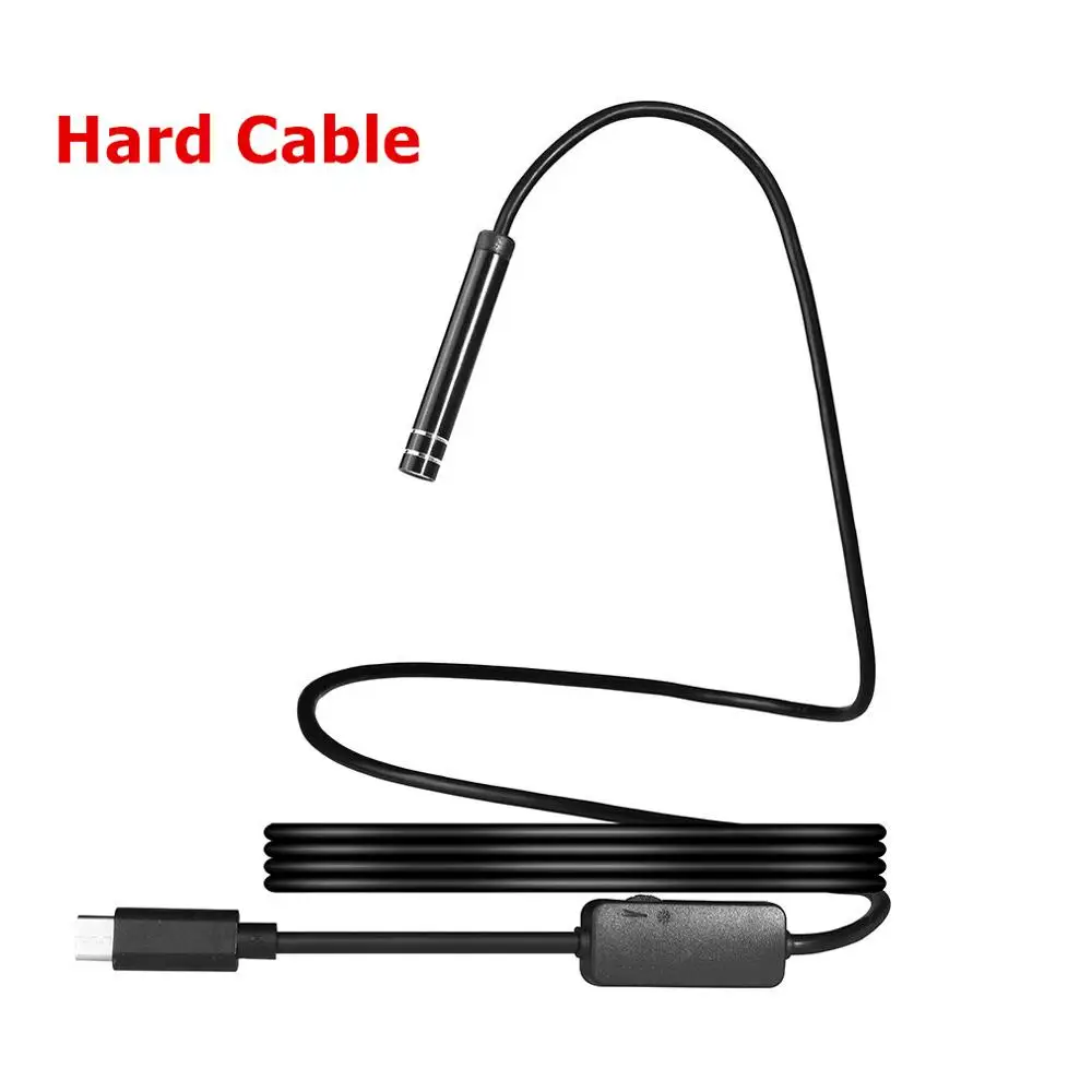 Черный LESHP 7 мм 1 м 720P type-C USB эндоскоп водонепроницаемый осмотр бороскоп трубка камера 6 светодиодный регулируемый жесткий/мягкий провод - Цвет: Черный