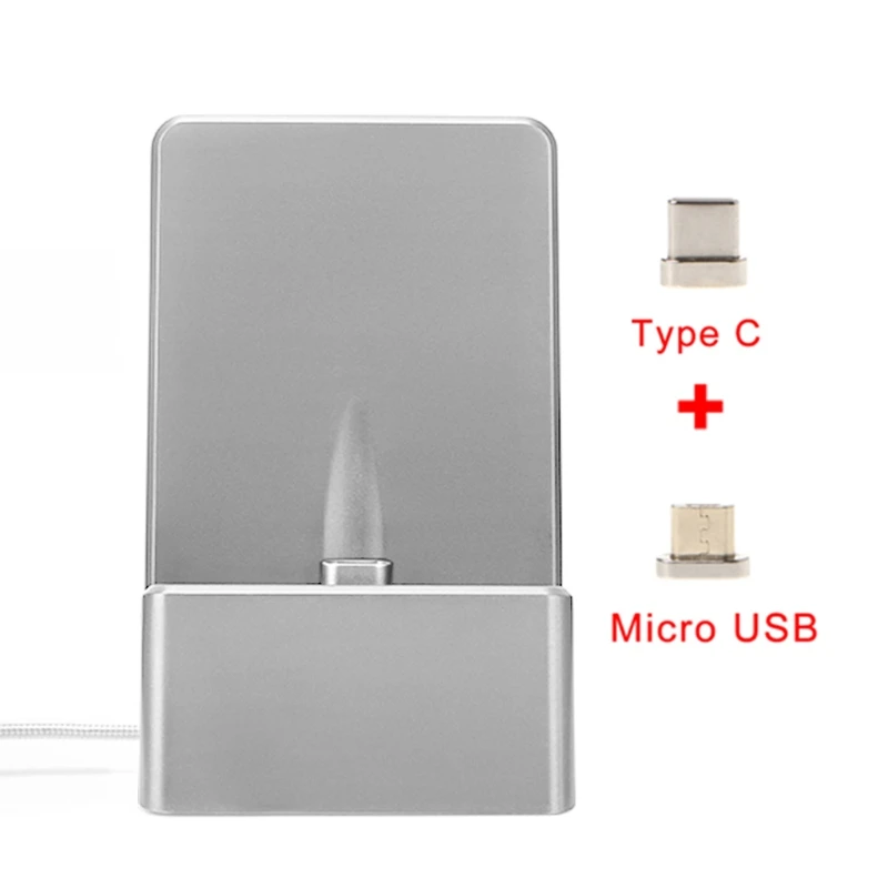 silver Магнитная микро usb type C зарядная станция Док-станция для samsung Android Phone Tablet - Цвет: silver