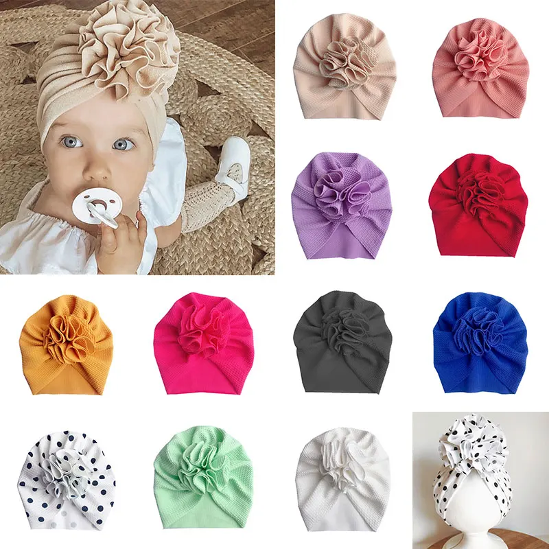 rolled up skully hat Fashion Flower Baby Hat Newborn Elastic Baby Turban Hats for Girls Solid Colors Cotton Infant Beanie Cap Headwear Muslim winter toque