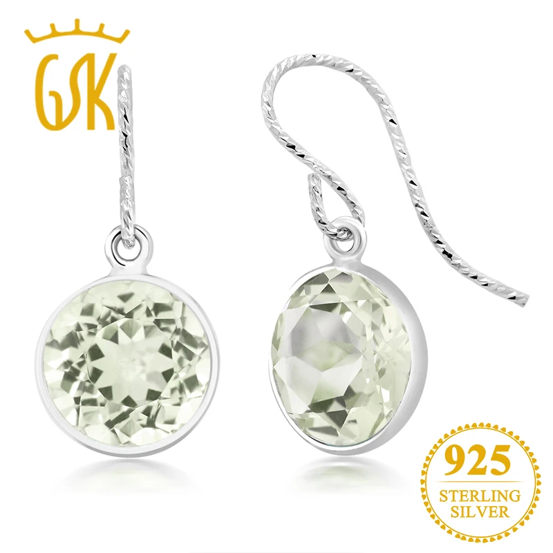 GemStoneKing 5.00Ct 9 мм натуральный зеленый аметист 925 пробы серебро Бриллиантовая отделка Висячие серьги для женщин
