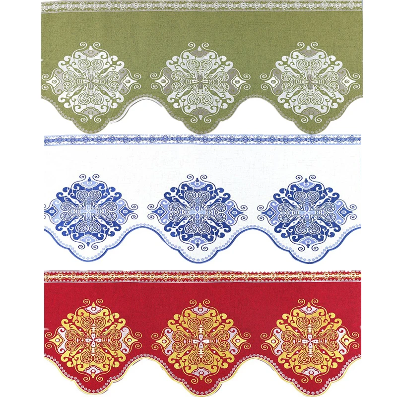 

1Piece Velcro Rod Pocket Red/White/Green Chenille Blackout Valance Fabric Geometric Jacquard Roman Curtain *30
