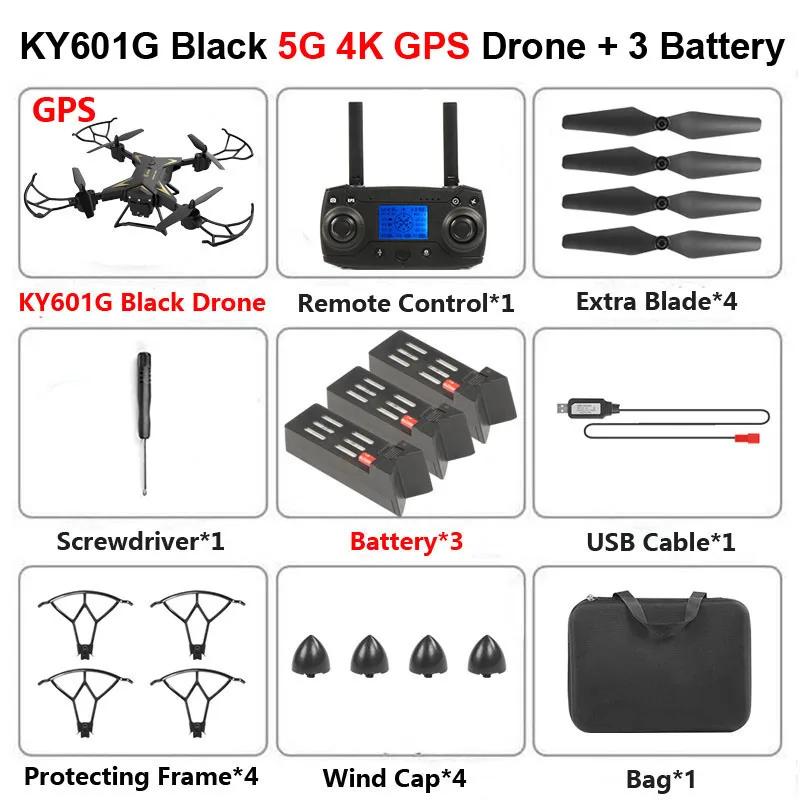 KY601G KY601S Профессиональный Дрон с камерой 4K HD 5G WiFi gps FPV дистанционное управление расстояние 2 км RC Квадрокоптер вертолет детские игрушки - Цвет: KY601G 4K B 3B